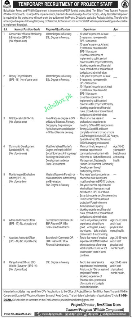Forest and Wildlife Department Jobs 2020 Balochistan Latest