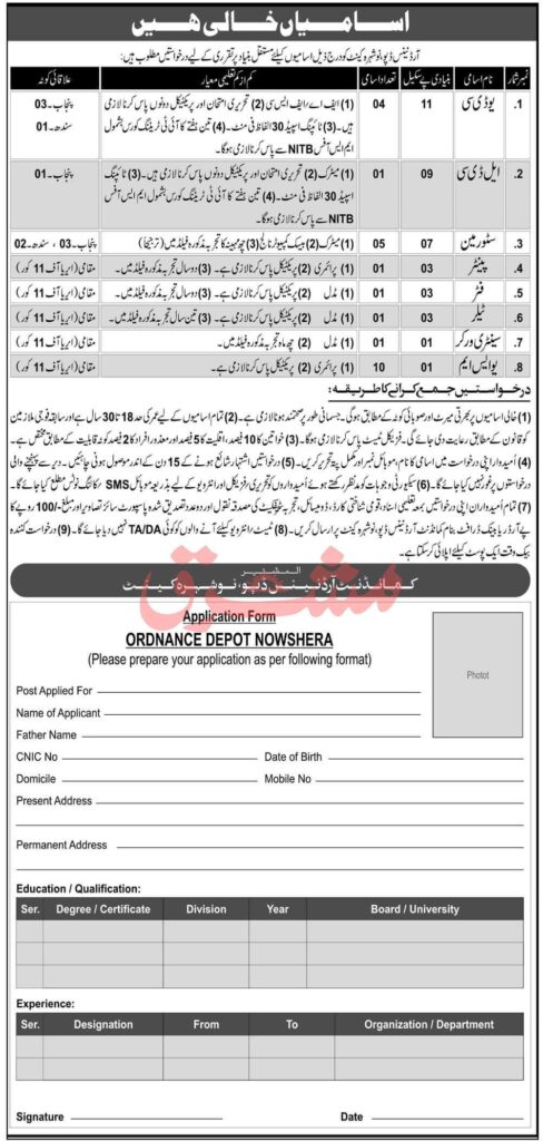 Pakistan Army Central Ordnance Depot COD Nowshera Cantt Jobs 2020
