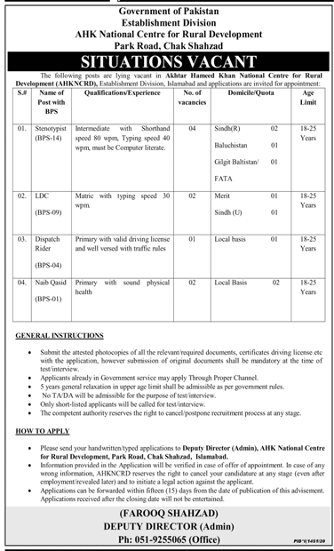 AHK National Centre for Rural Development Jobs 2020 Islamabad