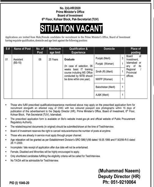 Board of Investment Islamabad Jobs 2020 Latest