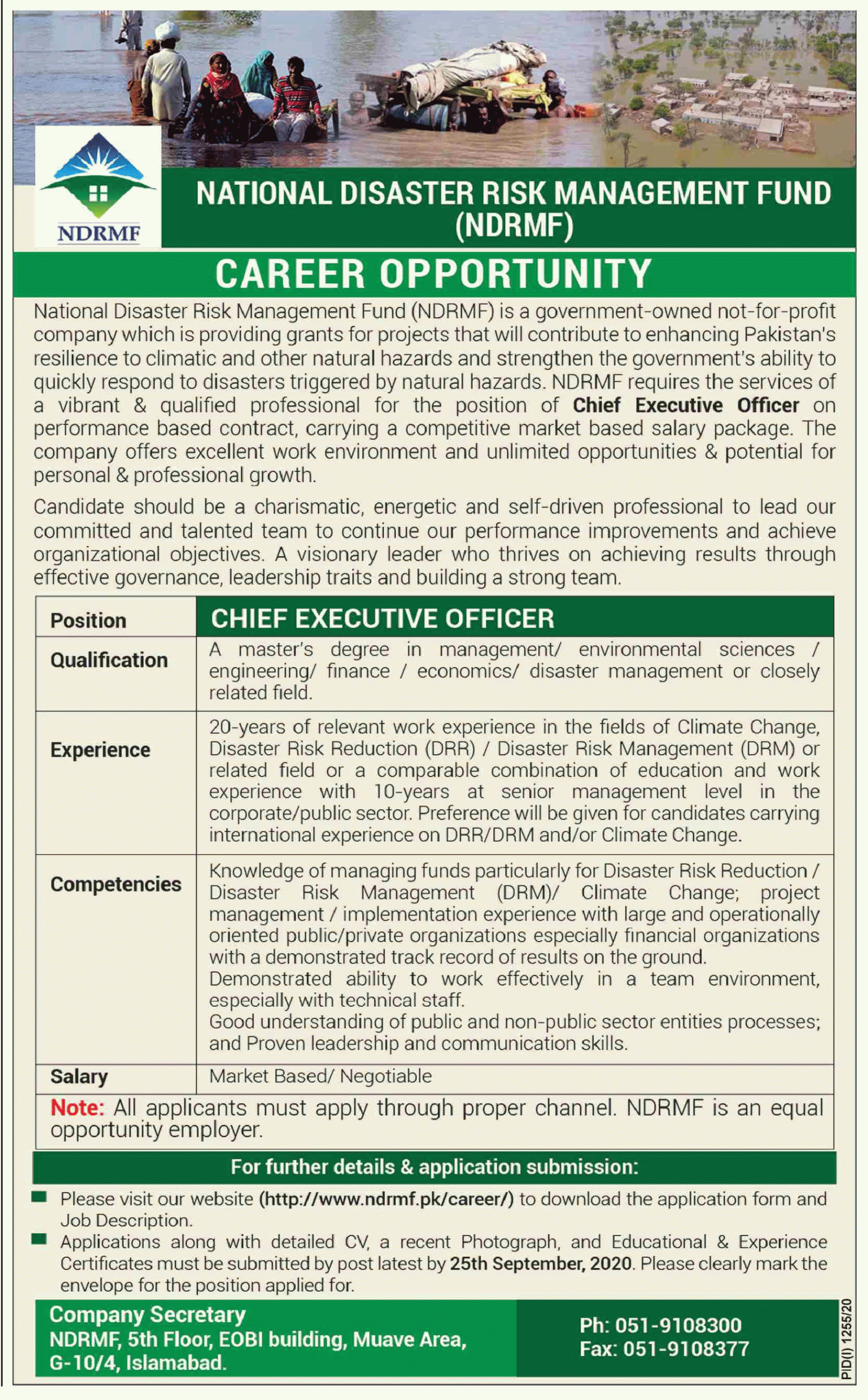 NDRMF Jobs 2020 Advertisement for Chief Executive Officer