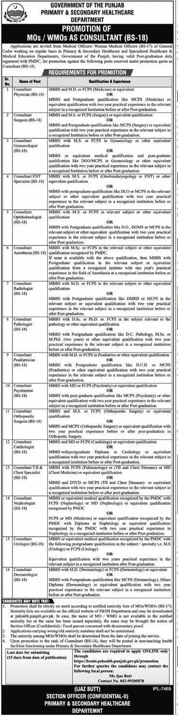 Primary & Secondary Healthcare Department Jobs 2020 for Consultants