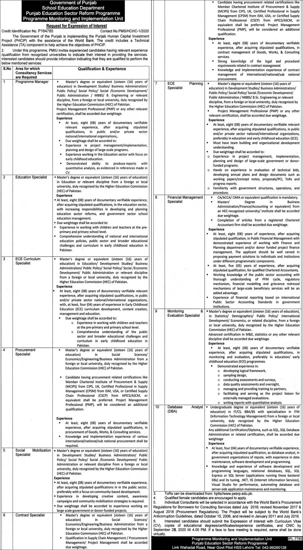 School Education Department Punjab Jobs 2020 Latest