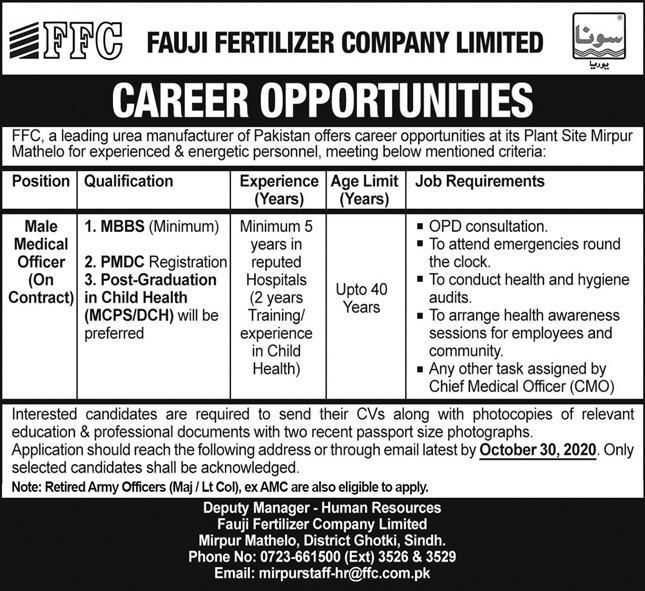 Fauji Fertilizer Company Limited Jobs October 2020
