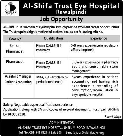 Al-Shifa Trust Eye Hospital Rawalpindi Jobs 2020