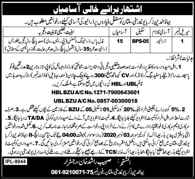 BZU Jobs October 2020,