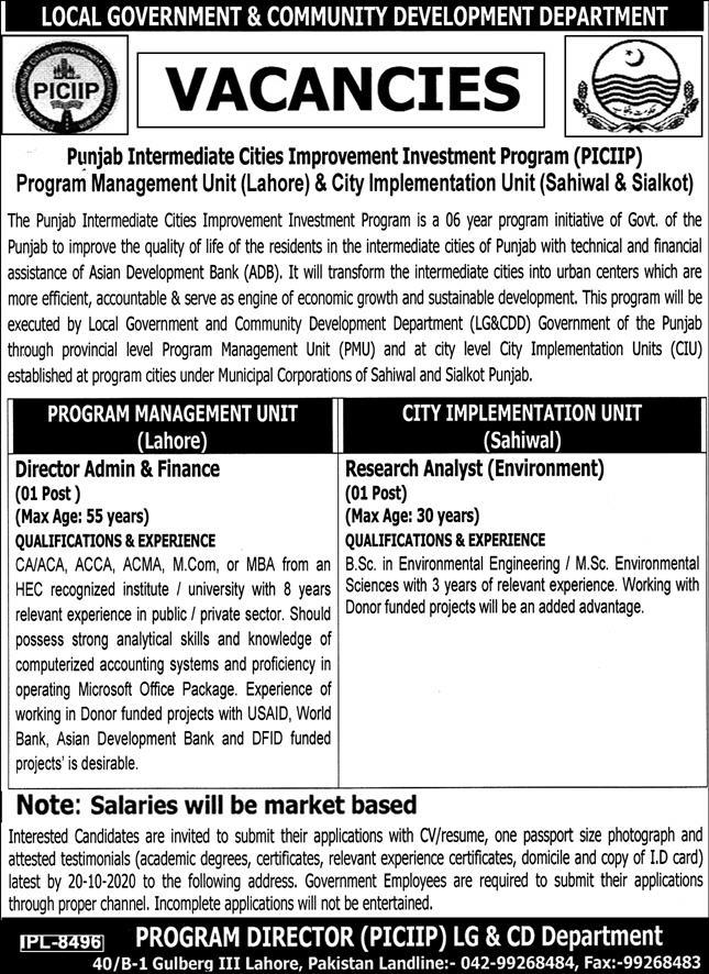 Local Govt & Community Development Department Lahore Jobs 2020