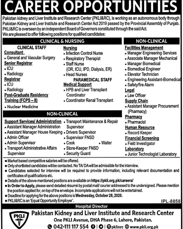 Pakistan Kidney & Liver Institute and Research Center PKLI&RC Jobs 2020
