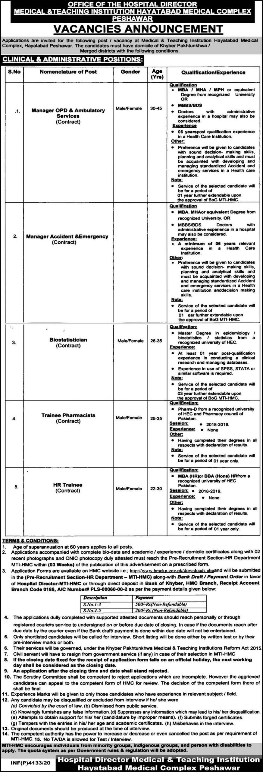 Medical Teaching Institution Peshawar Jobs 2020