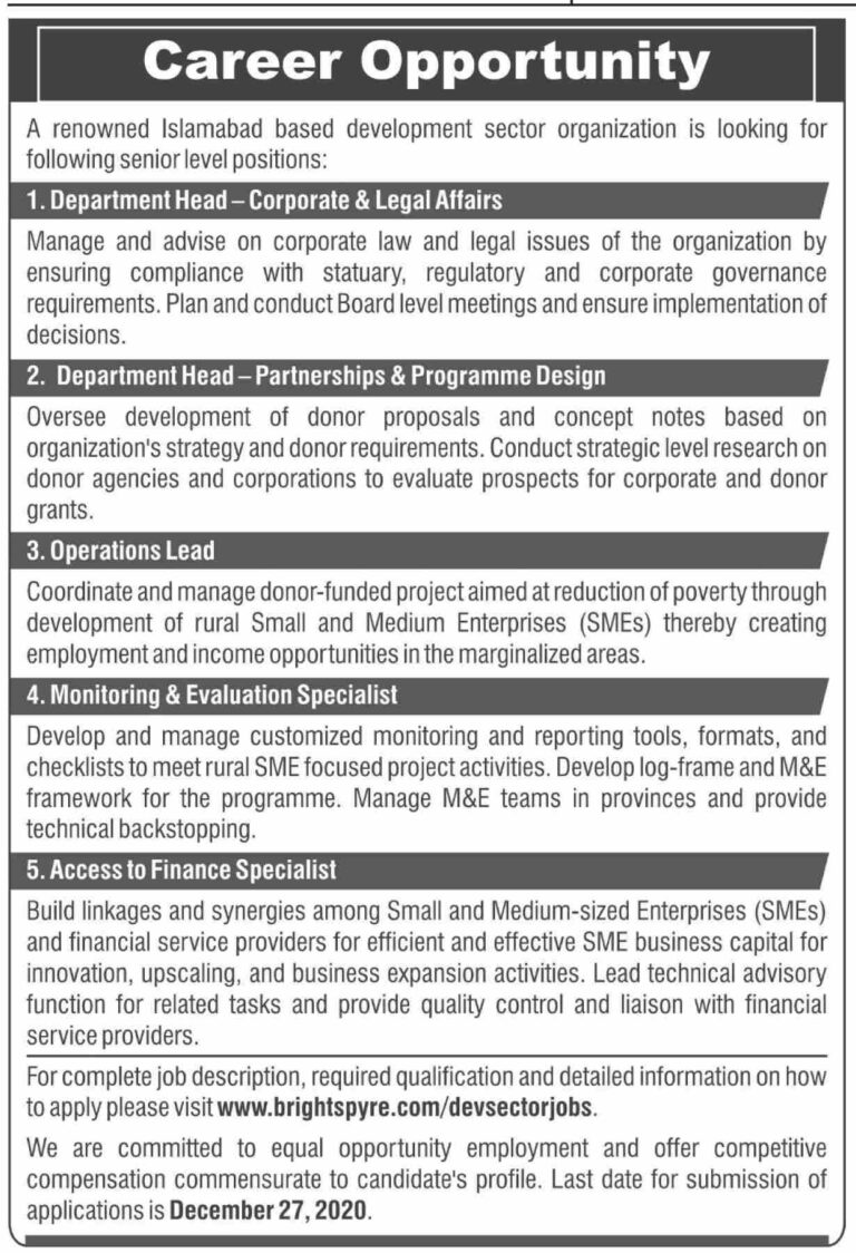 Development Sector Jobs In Islamabad