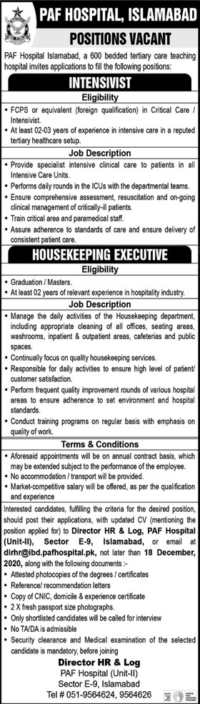 PAF Hospital Islamabad Jobs Application Form December 2020