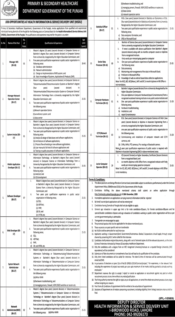 Primary and Secondary Healthcare Department Jobs December 2020