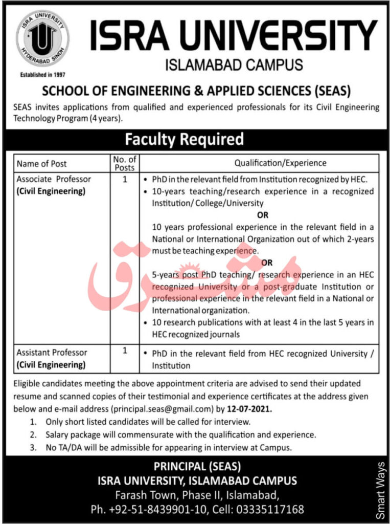 Isra University Islamabad Jobs 2021