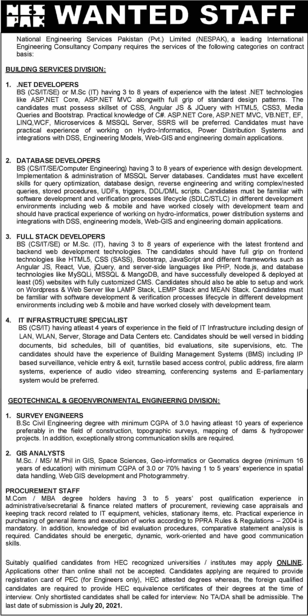 NESPAK Islamabad Jobs 2021