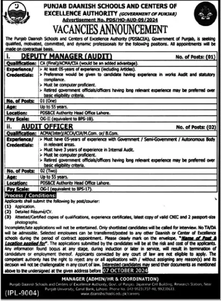 Punjab Daanish Schools and Centers of Excellence Authority (Government of Punjab) Jobs 2024